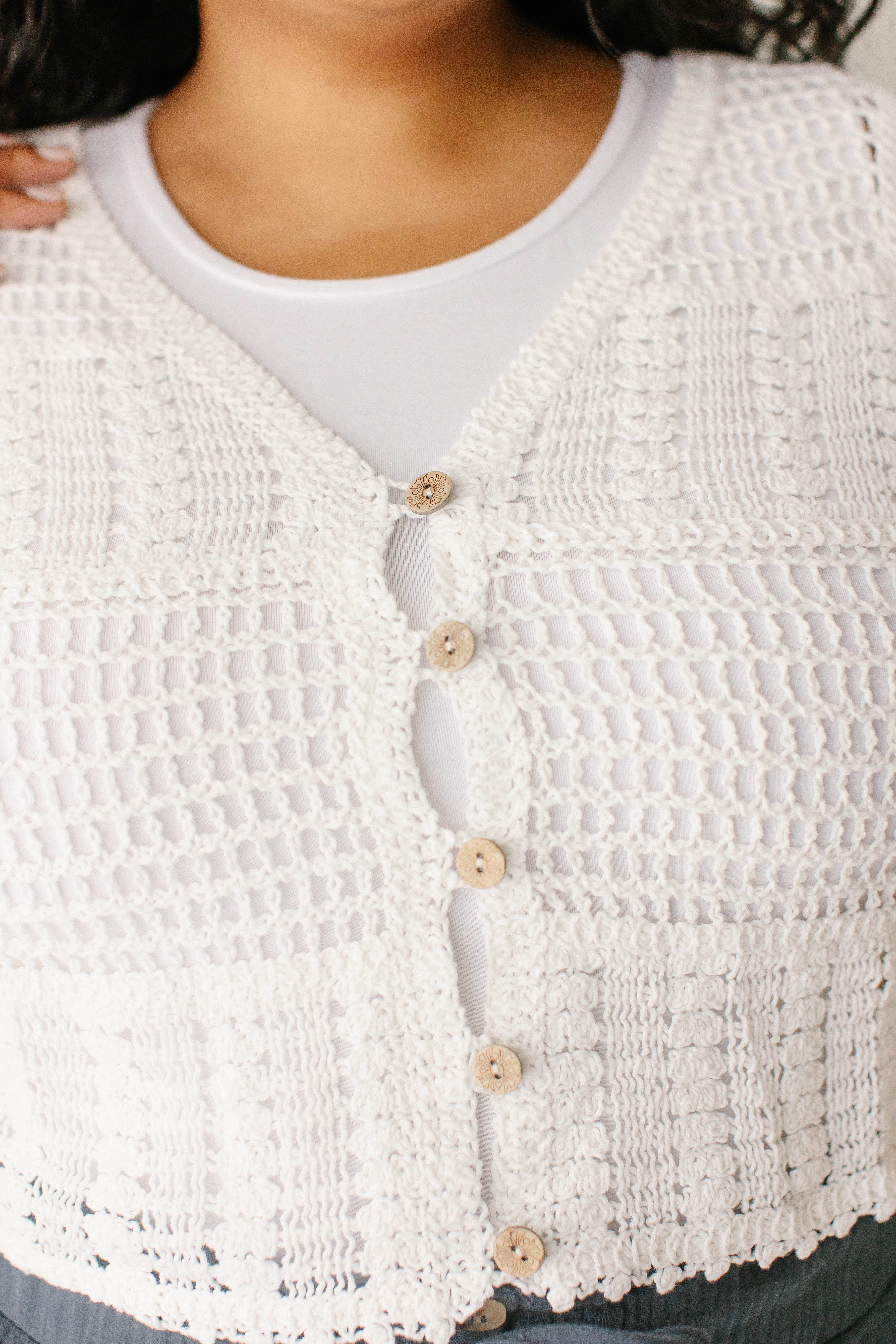 'Andrea' Short Sleeve Crocheted Cardigan FINAL SALE