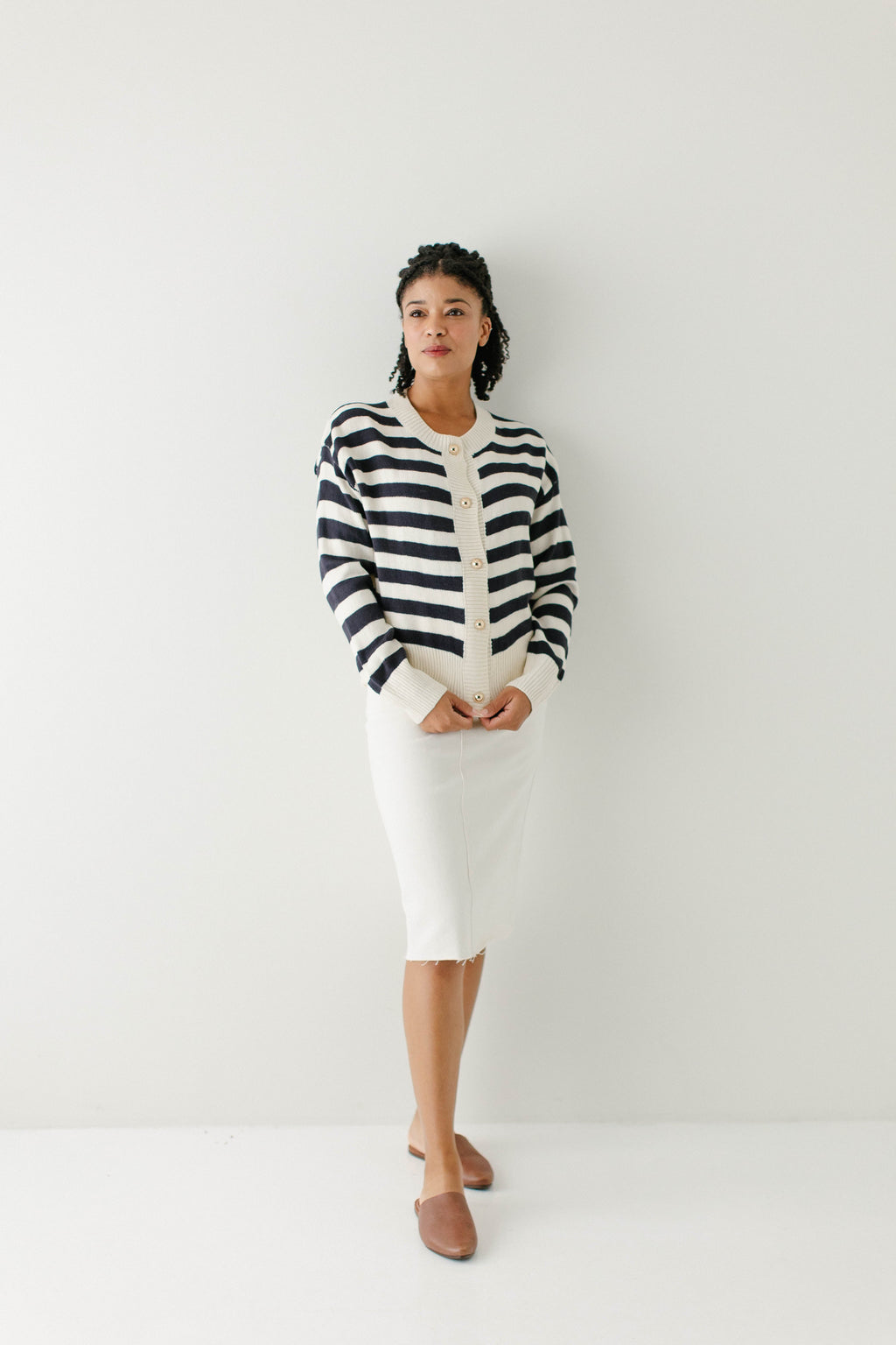 'Bobbi' Navy Stripe Button Down Cardigan