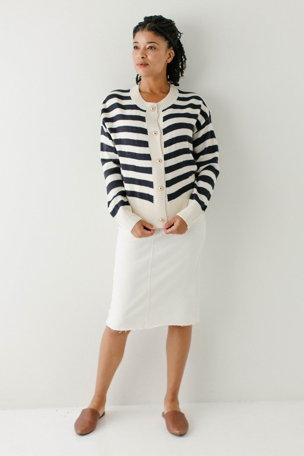 'Bobbi' Navy Stripe Button Down Cardigan