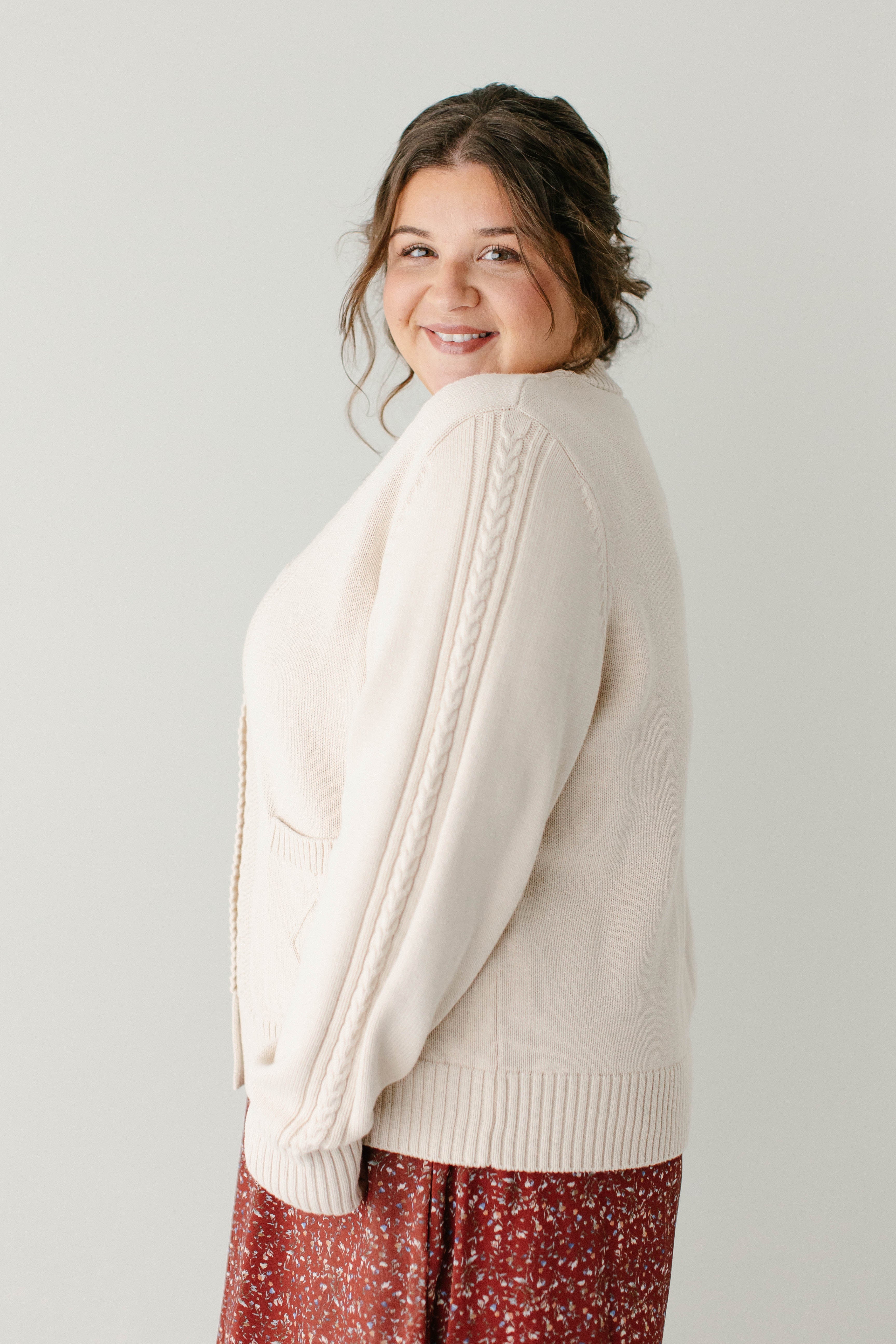 'Blaine' Cable Knit Detail Cotton Cardigan